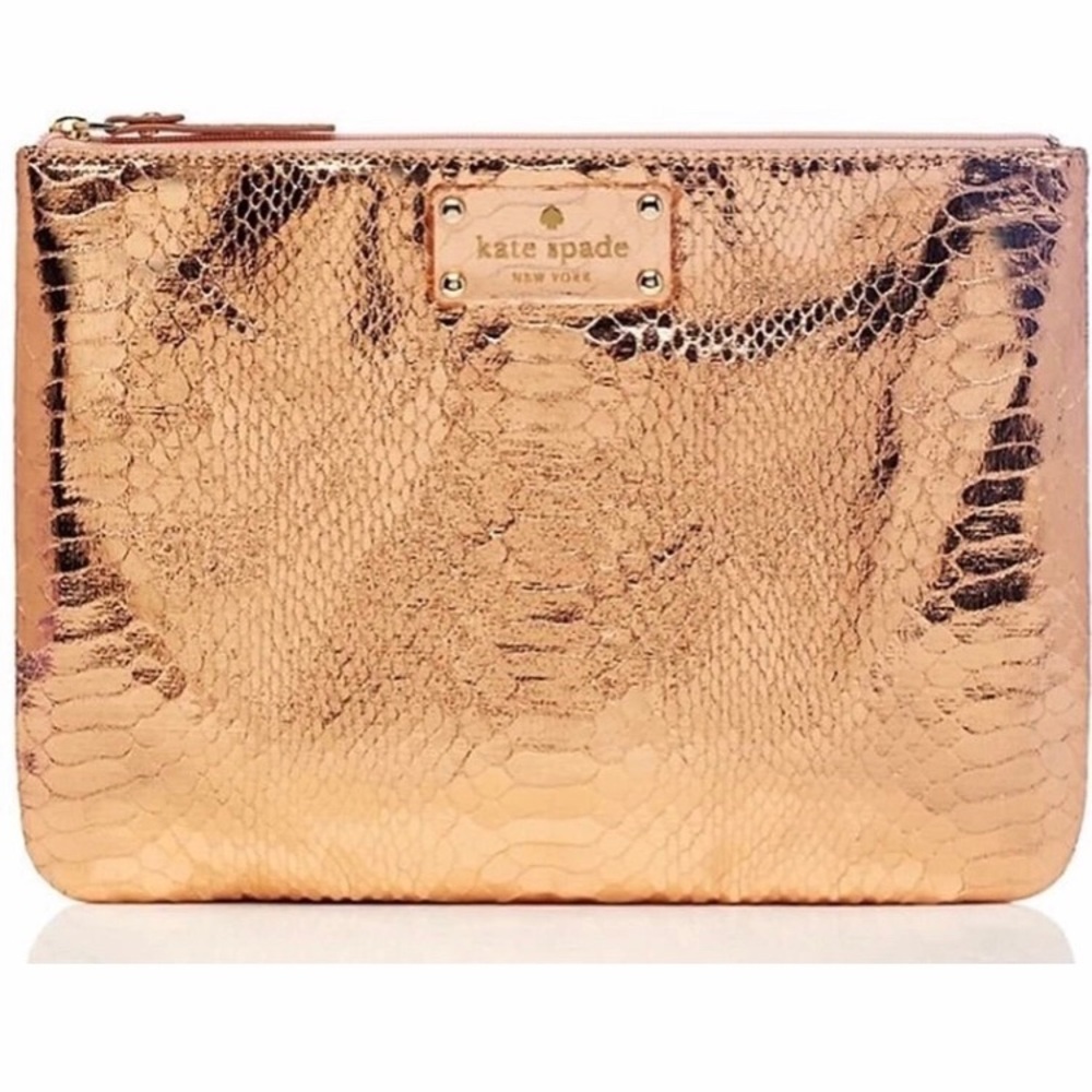 Kate Spade Rose Gold Clutch Pouch w/ Resin Logo